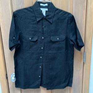Black linen camp shirt